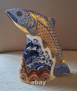 Royal Crown Derby Paperweight Scottish Leaping Salmon. Ltd Edition Gold Stop Box