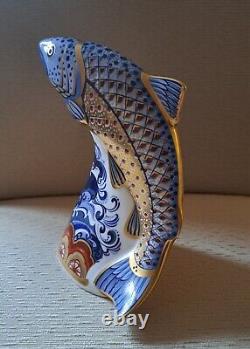 Royal Crown Derby Paperweight Scottish Leaping Salmon. Ltd Edition Gold Stop Box