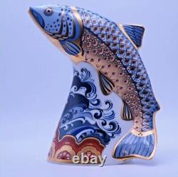 Royal Crown Derby Paperweight Scottish Leaping Salmon. Ltd Edition Gold Stop Box