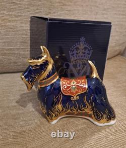 Royal Crown Derby Paperweight. Scottish Terrier. Ltd Ed. Gold Stopper. Box