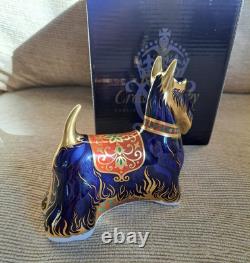 Royal Crown Derby Paperweight. Scottish Terrier. Ltd Ed. Gold Stopper. Box