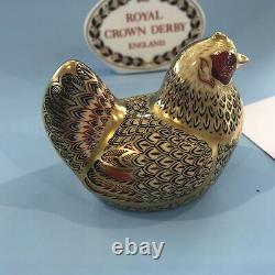 Royal Crown Derby Paperweight Set Farmyard Cockerel And Hen Ltd Edition Gold Stp