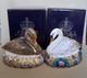 Royal Crown Derby Paperweight Swan Pair. Limited Edition. Gold Stoppers. Boxes