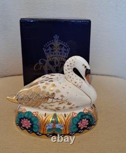 Royal Crown Derby Paperweight Swan Pair. Limited Edition. Gold Stoppers. Boxes