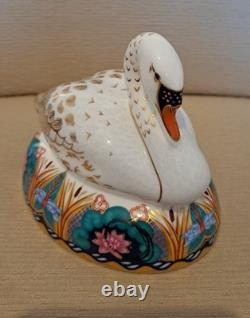 Royal Crown Derby Paperweight Swan Pair. Limited Edition. Gold Stoppers. Boxes