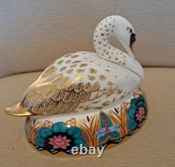 Royal Crown Derby Paperweight Swan Pair. Limited Edition. Gold Stoppers. Boxes