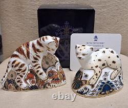 Royal Crown Derby Paperweight Tiger & Leopard Cubs. Gold Stop. Box. Cert Autogra