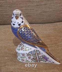 Royal Crown Derby Paperweight. Violet Budgerigar. Gold Stopper. Limited Edition