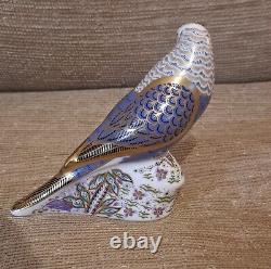 Royal Crown Derby Paperweight. Violet Budgerigar. Gold Stopper. Limited Edition