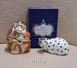 Royal Crown Derby Paperweights. Chinese Year Monkey & Tiger Ltd Ed Gold Sto Box