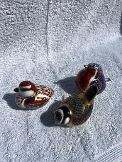 Royal Crown Derby Paperweights Great Tit, Robin & Duck Excellent
