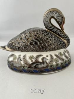 Royal Crown Derby Platinum Black Swan 60th Anniversary Paperweight Gold Stopper
