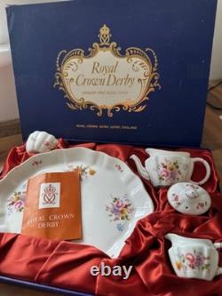 Royal Crown Derby Posies Miniature Tea Set on a Tray 1st Quality 1981 In Box