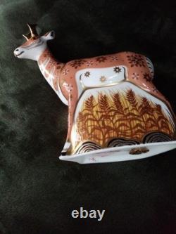 Royal Crown Derby Pronghorn Antelope With Gold Stopper Certificate Original Box