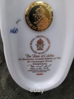 Royal Crown Derby Ram Of Colchis With Gold Stopper Certificate And Original Box