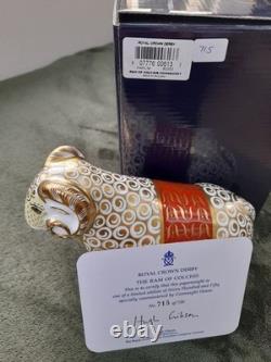 Royal Crown Derby Ram Of Colchis With Gold Stopper Certificate And Original Box