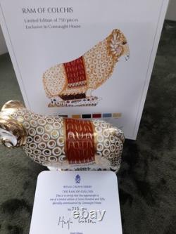 Royal Crown Derby Ram Of Colchis With Gold Stopper Certificate And Original Box