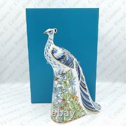 Royal Crown Derby Rare'Manor Peacock Bird Paperweight (Boxed) Gold Stopper