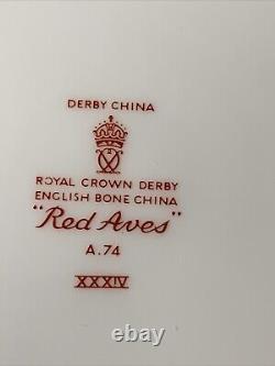 Royal Crown Derby Red Aves Round Handled Cake Plate Vintage 1971 Perfect 14/6