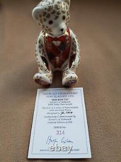 Royal Crown Derby Red Bow Tie Teddy Paperweight, Limited Edition, BNIB, Perfect