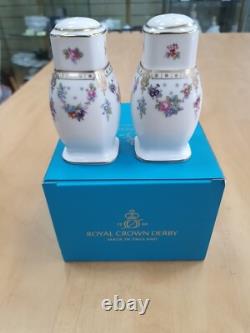 Royal Crown Derby Royal Antoinette 1ST QUALITY BRAND NEW SALT AND PEPPER SET