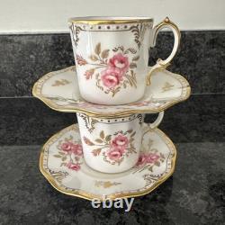 Royal Crown Derby, Royal Pinxton Roses 2 Coffee Cups & Saucers Unused