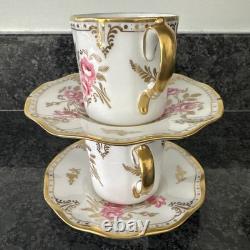 Royal Crown Derby, Royal Pinxton Roses 2 Coffee Cups & Saucers Unused