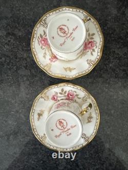 Royal Crown Derby, Royal Pinxton Roses 2 Coffee Cups & Saucers Unused