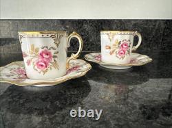 Royal Crown Derby, Royal Pinxton Roses 2 Coffee Cups & Saucers Unused