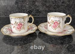 Royal Crown Derby, Royal Pinxton Roses 2 Coffee Cups & Saucers Unused