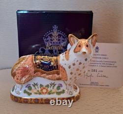 Royal Crown Derby Royal Windsor Corgi. Ltd Ed. Cert. Gold Stop. Box