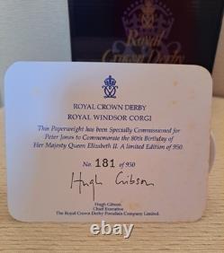 Royal Crown Derby Royal Windsor Corgi. Ltd Ed. Cert. Gold Stop. Box