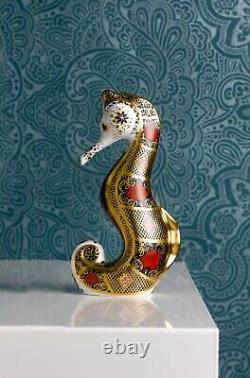 Royal Crown Derby Seahorse Old Imari Solid Gold Band Paperweight New'1st