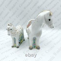 Royal Crown Derby'Shetland Pony & Shetland Pony Foal' Horse Paperweight Set