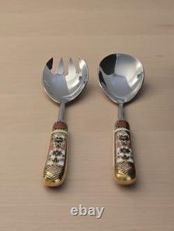 Royal Crown Derby Solid Gold Band Old Imari 1128 Salad Servers