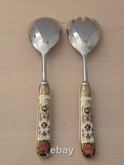Royal Crown Derby Solid Gold Band Old Imari 1128 Salad Servers