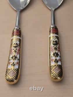 Royal Crown Derby Solid Gold Band Old Imari 1128 Salad Servers