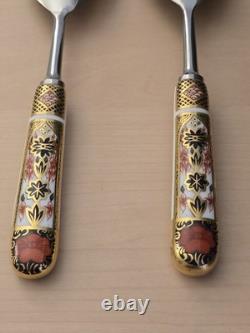 Royal Crown Derby Solid Gold Band Old Imari 1128 Salad Servers