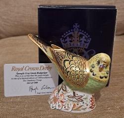 Royal Crown Derby Spangled Grey Green Budgerigar Paperweight Gold Stop Ltd Edt