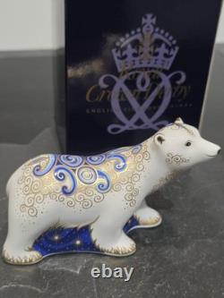 Royal Crown Derby Standing Polar Bear Cub Paperweight- Gold Stopper original box
