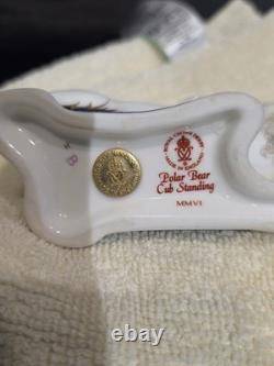Royal Crown Derby Standing Polar Bear Cub Paperweight- Gold Stopper original box