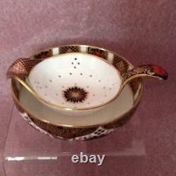 Royal Crown Derby'Tea Strainer & Drip Bowl' Boxed Old Imari 1128 1st Quality