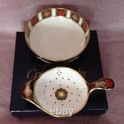Royal Crown Derby'Tea Strainer & Drip Bowl' Boxed Old Imari 1128 1st Quality