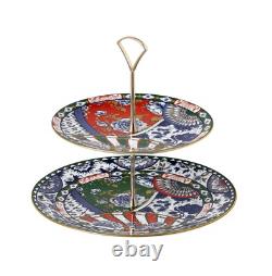 Royal Crown Derby Victoria's Garden Blue Green & Red Cake Stand (2 Tier) New 1st