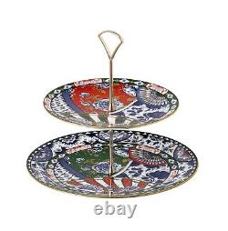 Royal Crown Derby Victoria's Garden Blue Green & Red Cake Stand (2 Tier) New 1st