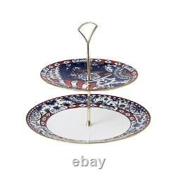 Royal Crown Derby Victoria's Garden Blue & Red Cake Stand 2 Tier New 1st Quality
