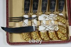 Royal Crown Derby Vine Gold Grape Pistol Grip Fruit Knives and Forks Set Of 12