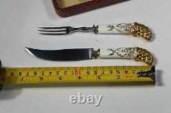 Royal Crown Derby Vine Gold Grape Pistol Grip Fruit Knives and Forks Set Of 12