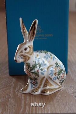 Royal Crown Derby WINTER HARE Paperweight Gold Stopper 1st Quality. Boxed
