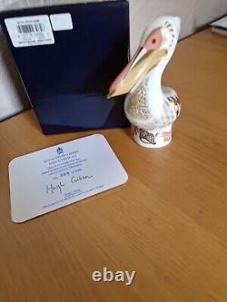 Royal Crown Derby White Pelican Paperweight Gold Stopper Mint Condition BOXED